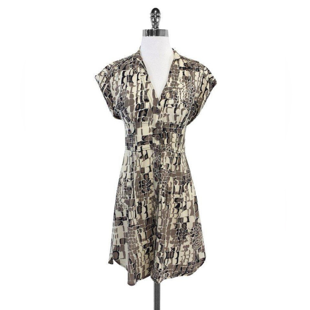 Nanette Lepore - Cream & Tan Print Button-Up Dress Sz 2